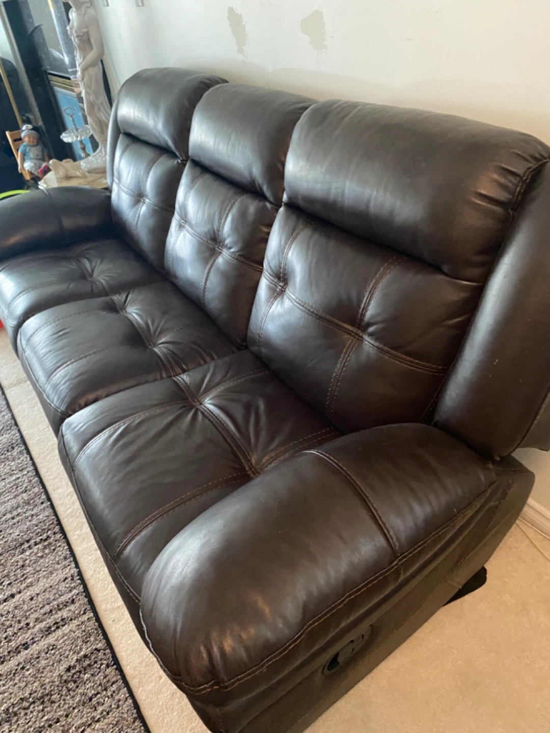 Dark Brown Leather Reclining Sofa with Ottoman