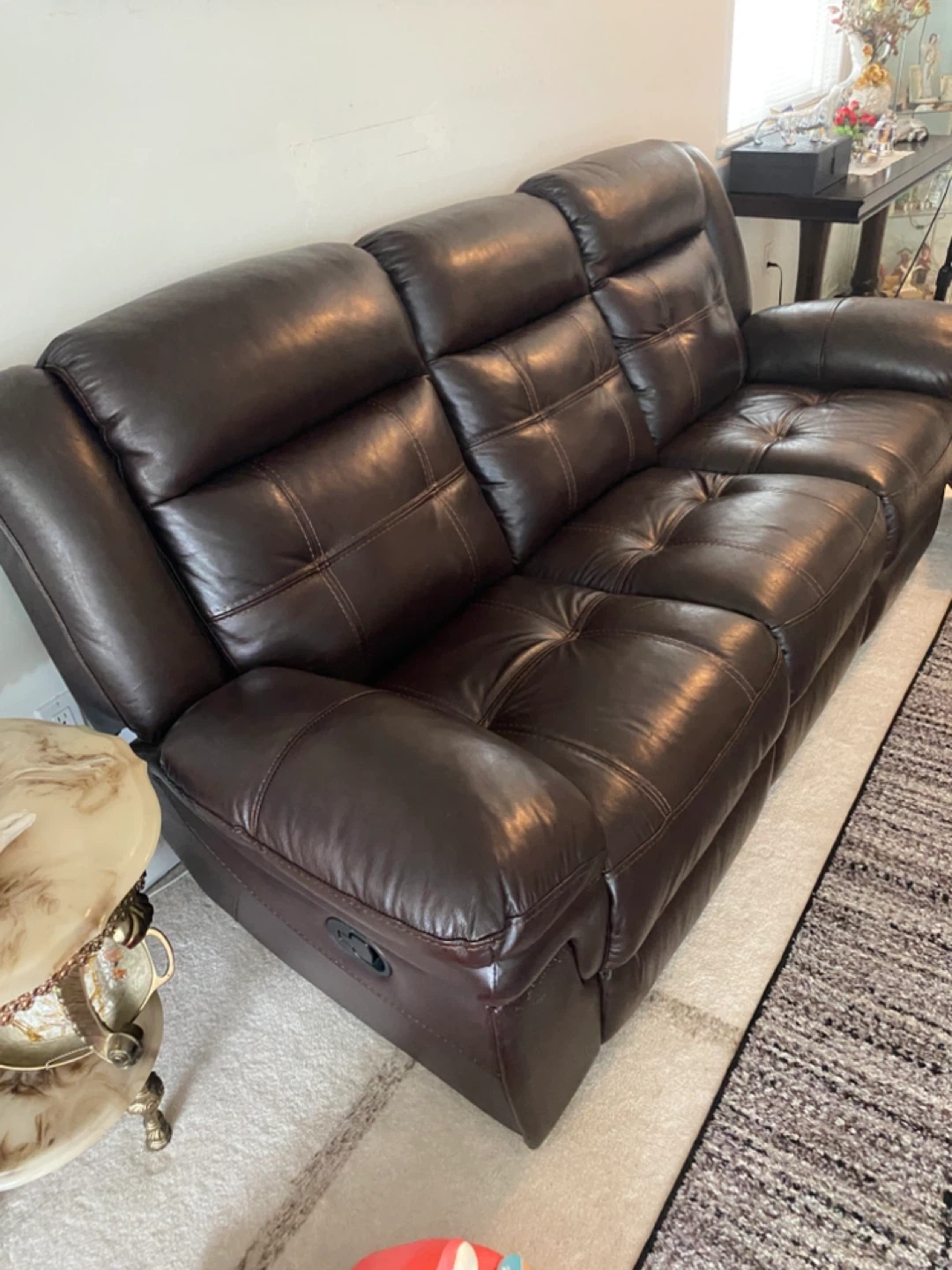 Dark Brown Leather Reclining Sofa with Ottoman - photo 5