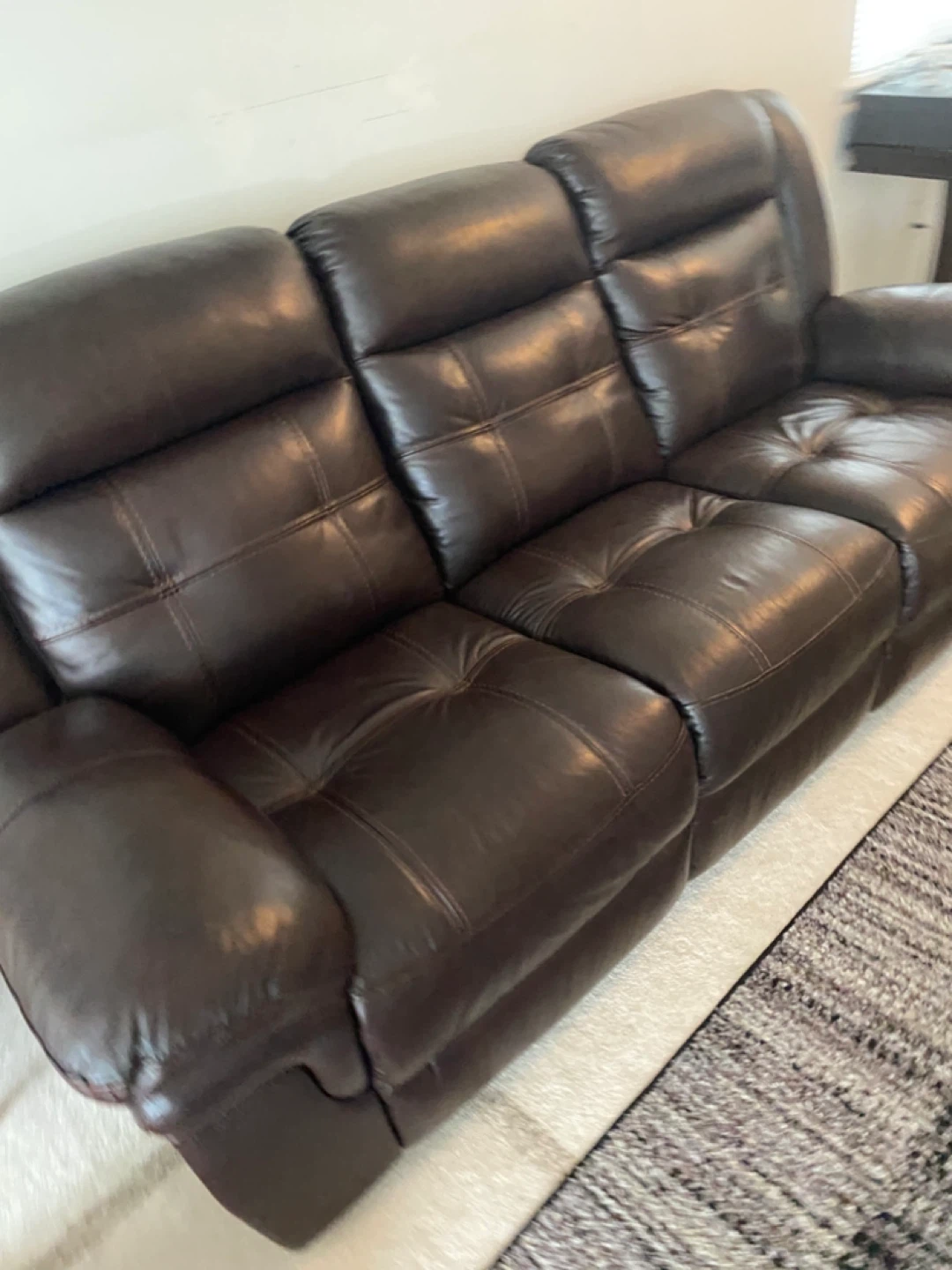 Dark Brown Leather Reclining Sofa with Ottoman - photo 2
