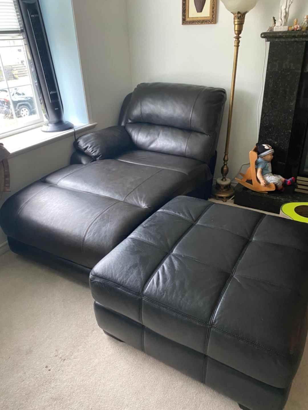 Dark Brown Leather Reclining Sofa with Ottoman - photo 3