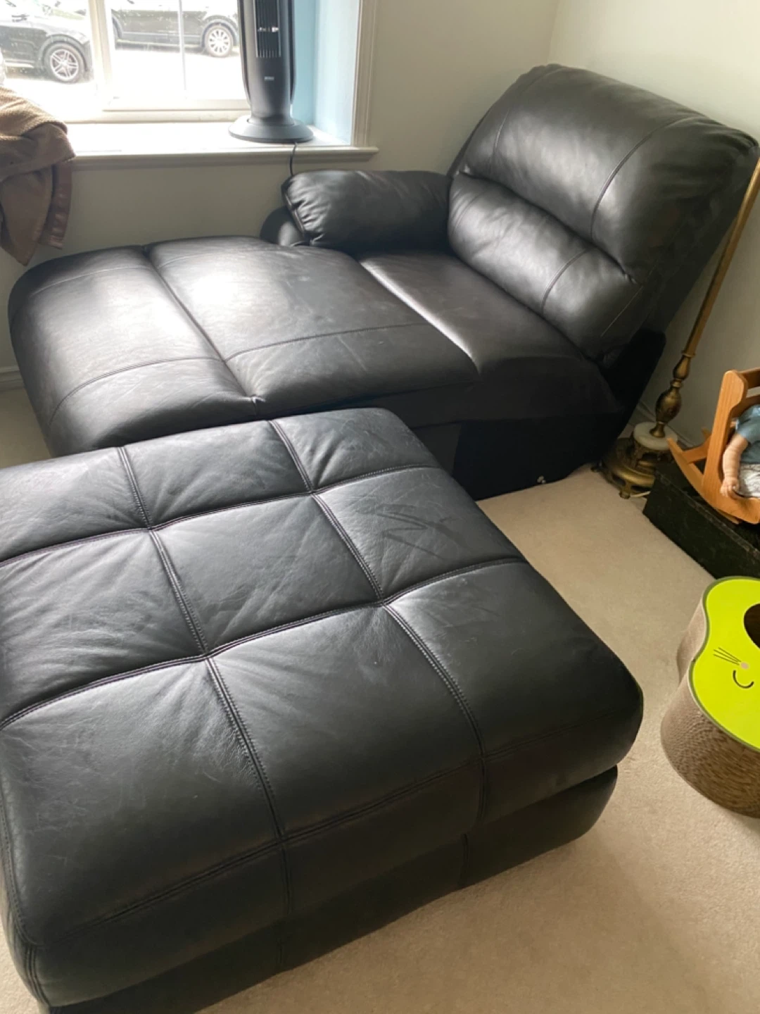 Dark Brown Leather Reclining Sofa with Ottoman - photo 4