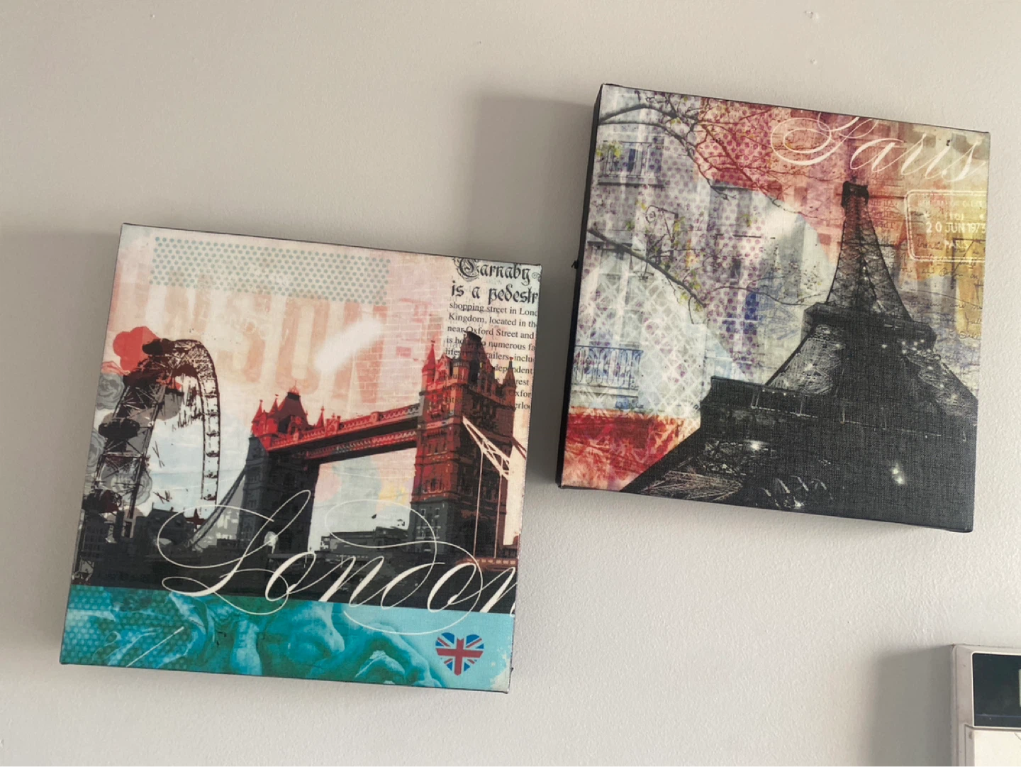 Set of 2 London and Paris Themed Canvas Wall Art