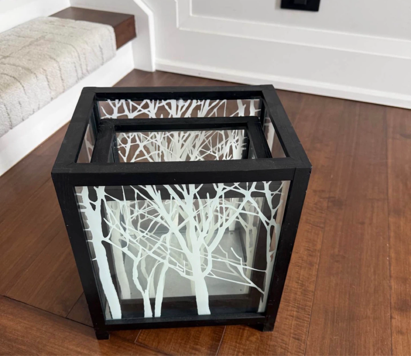Urban Barn Black Wooden Lanterns with Frosted Tree Design - photo 3