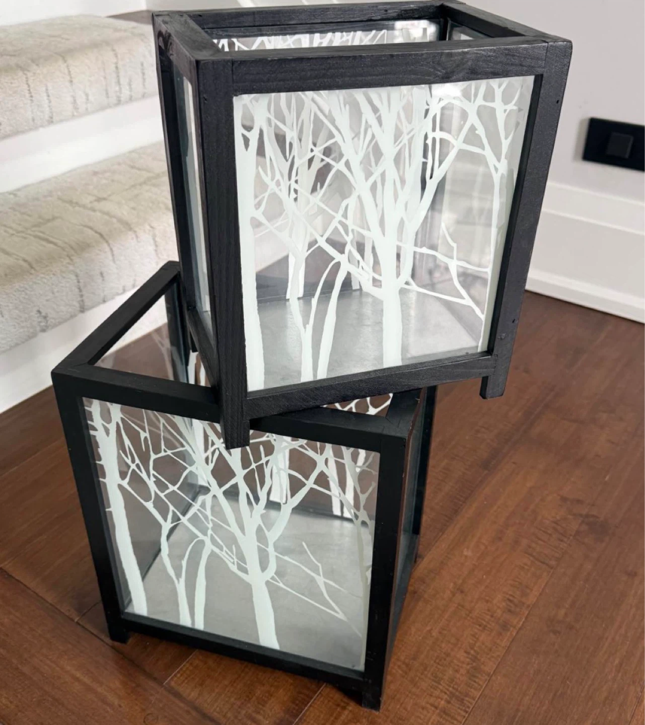 Urban Barn Black Wooden Lanterns with Frosted Tree Design - photo 2