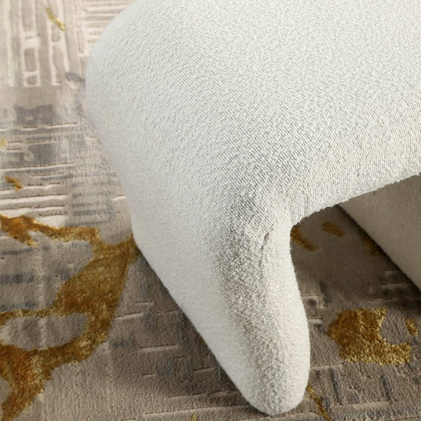 Boucle Ottoman bench / Vanity seat stool  / side table white - photo 2