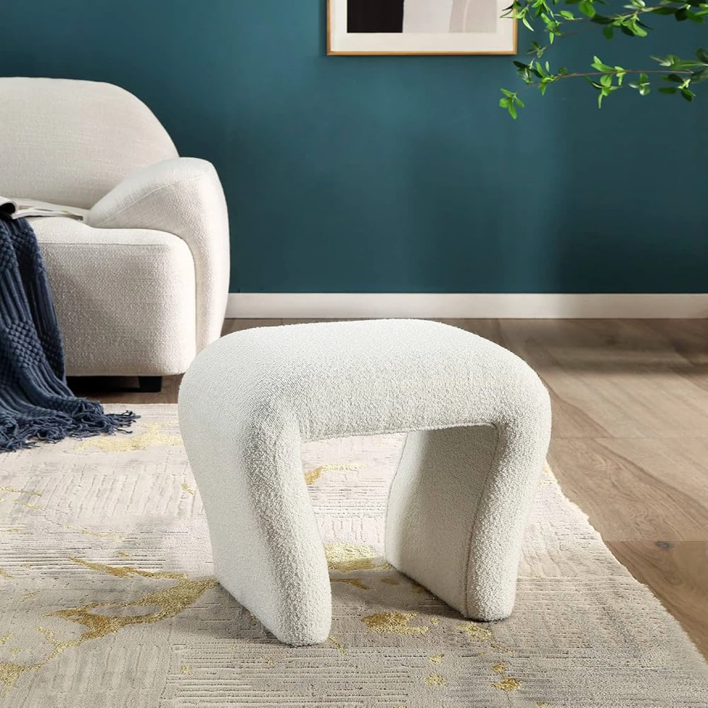 Boucle Ottoman bench / Vanity seat stool  / side table white - photo 3