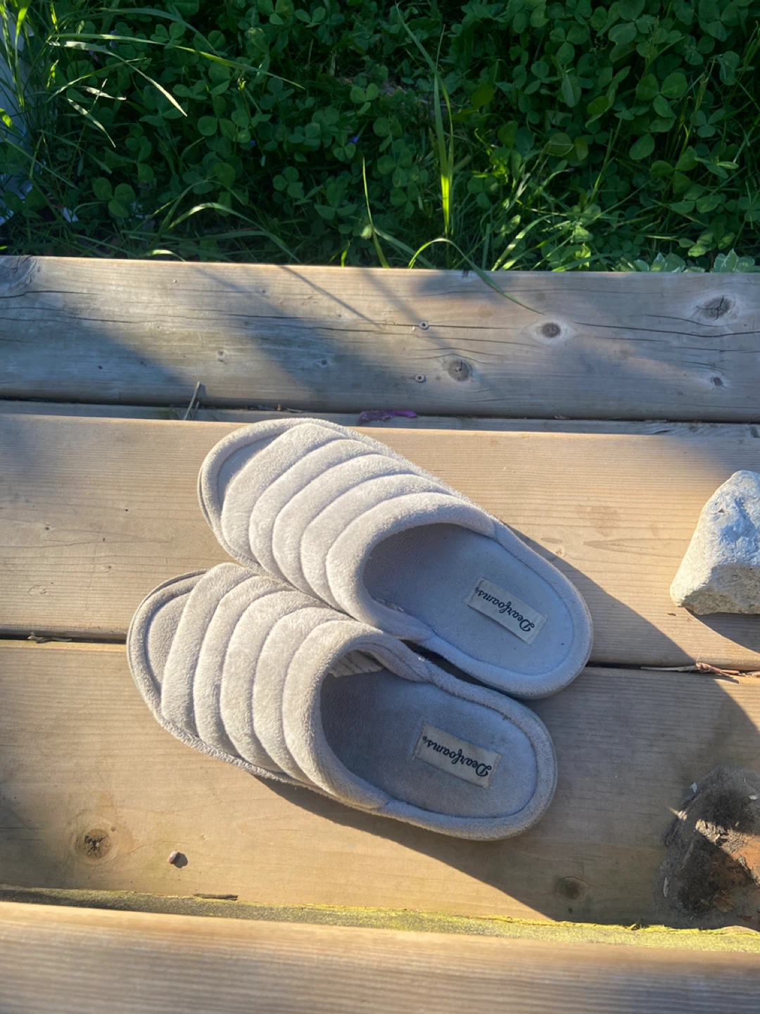 Grey Plush Slippers (Dearfoams)