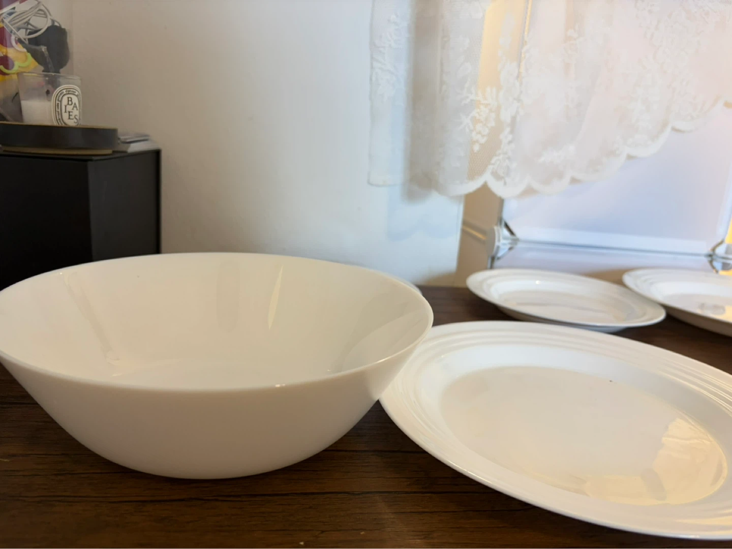 White Ceramic Serving Bowl and Plates Set - photo 2