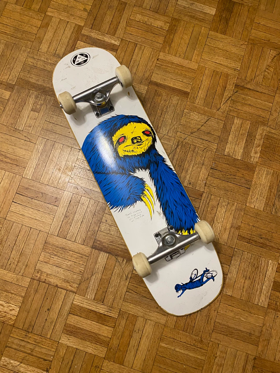 Complete Skateboard - White Deck with Sloth Graphic