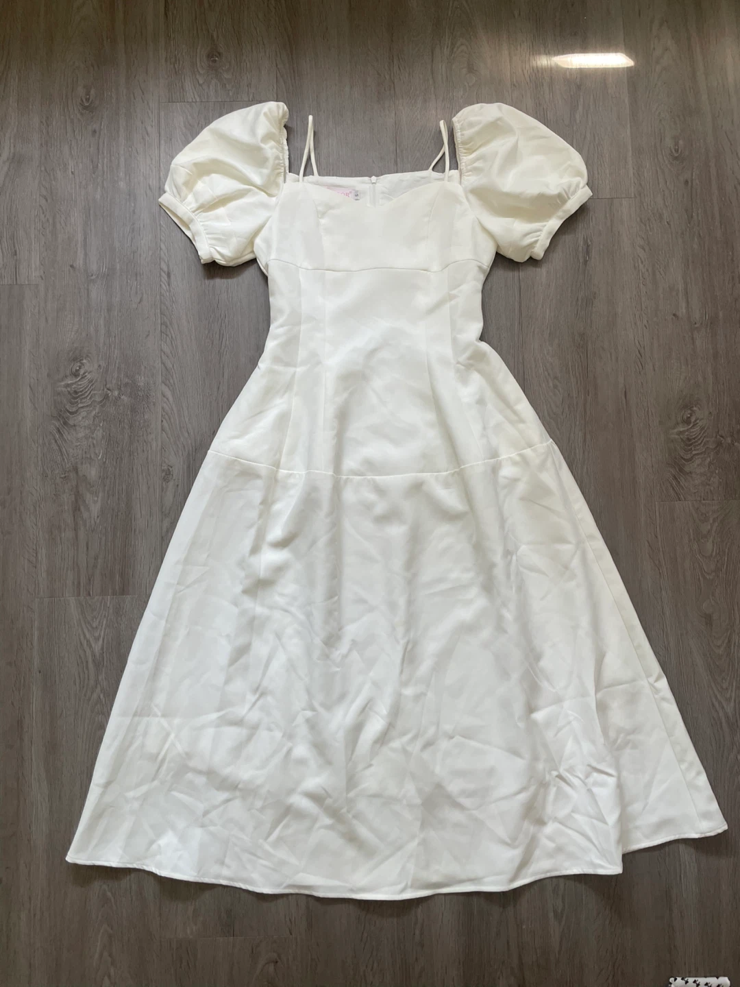 Blingor Women's White Puff Sleeve Midi Dress Size S