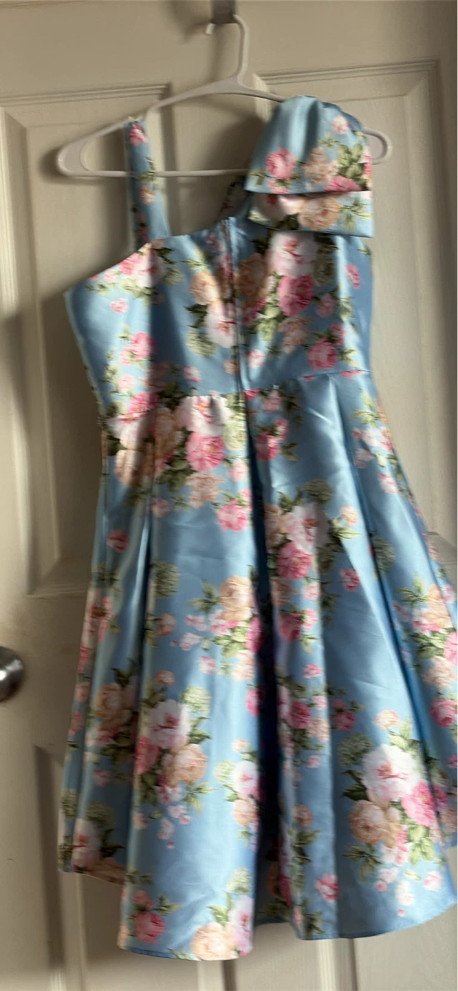 Blue Floral One-Shoulder Dress with Embellished Waist - Size 16 - photo 4
