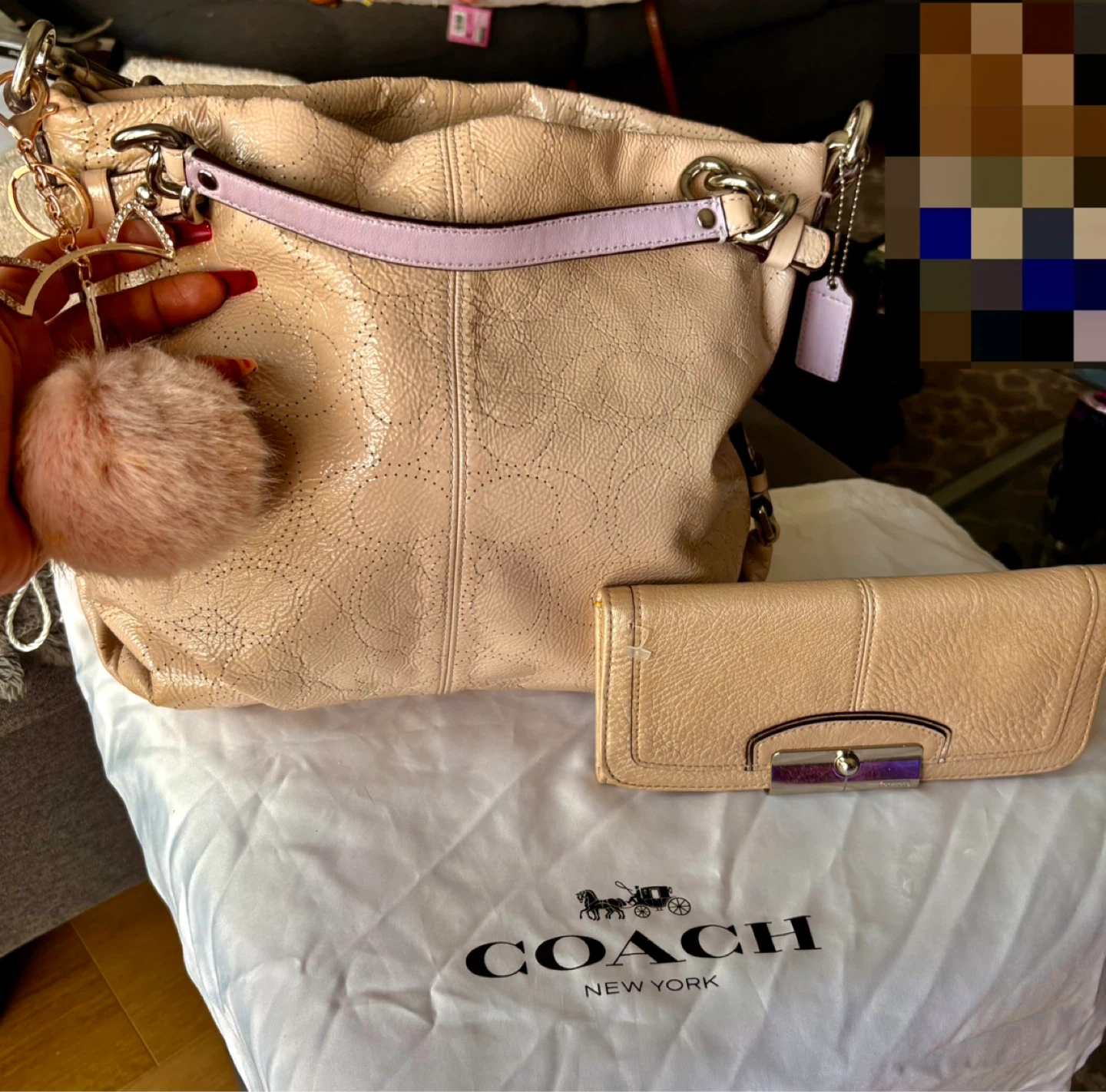 Coach Beige Leather Handbag with Matching Wallet asking $50