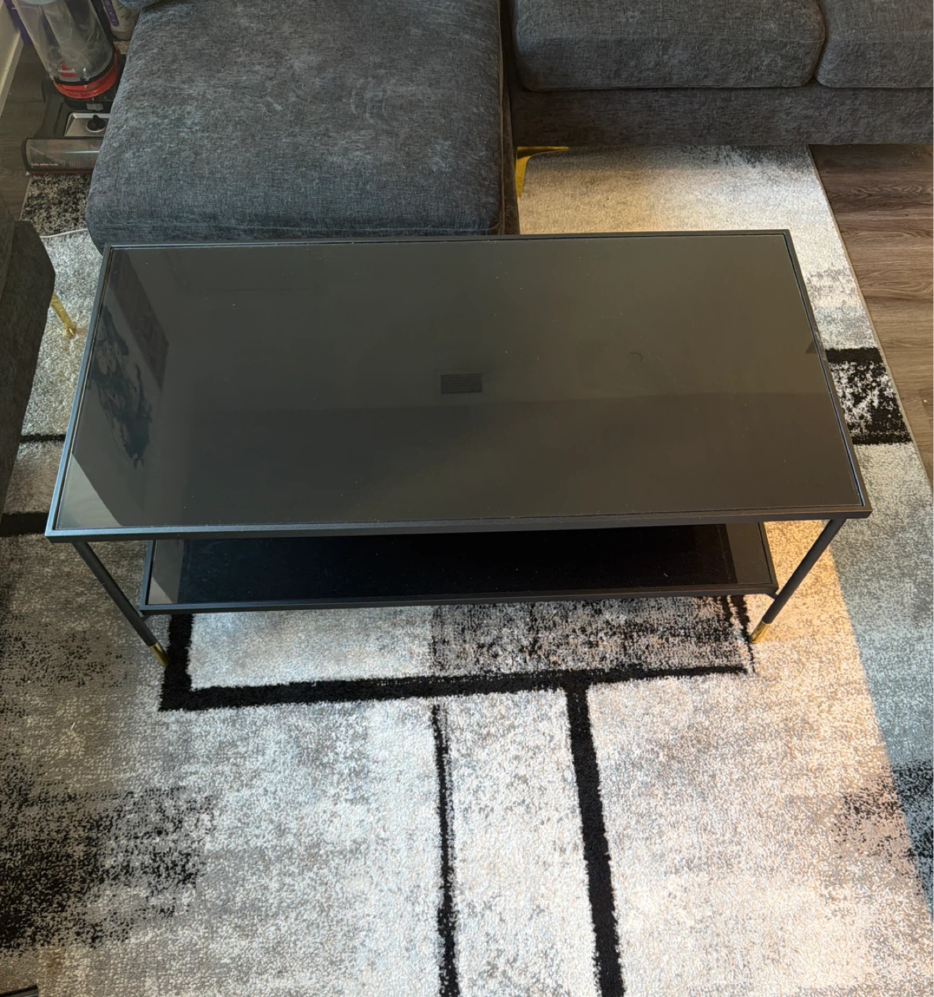 Black Glass Top Coffee Table with Shelf - photo 2