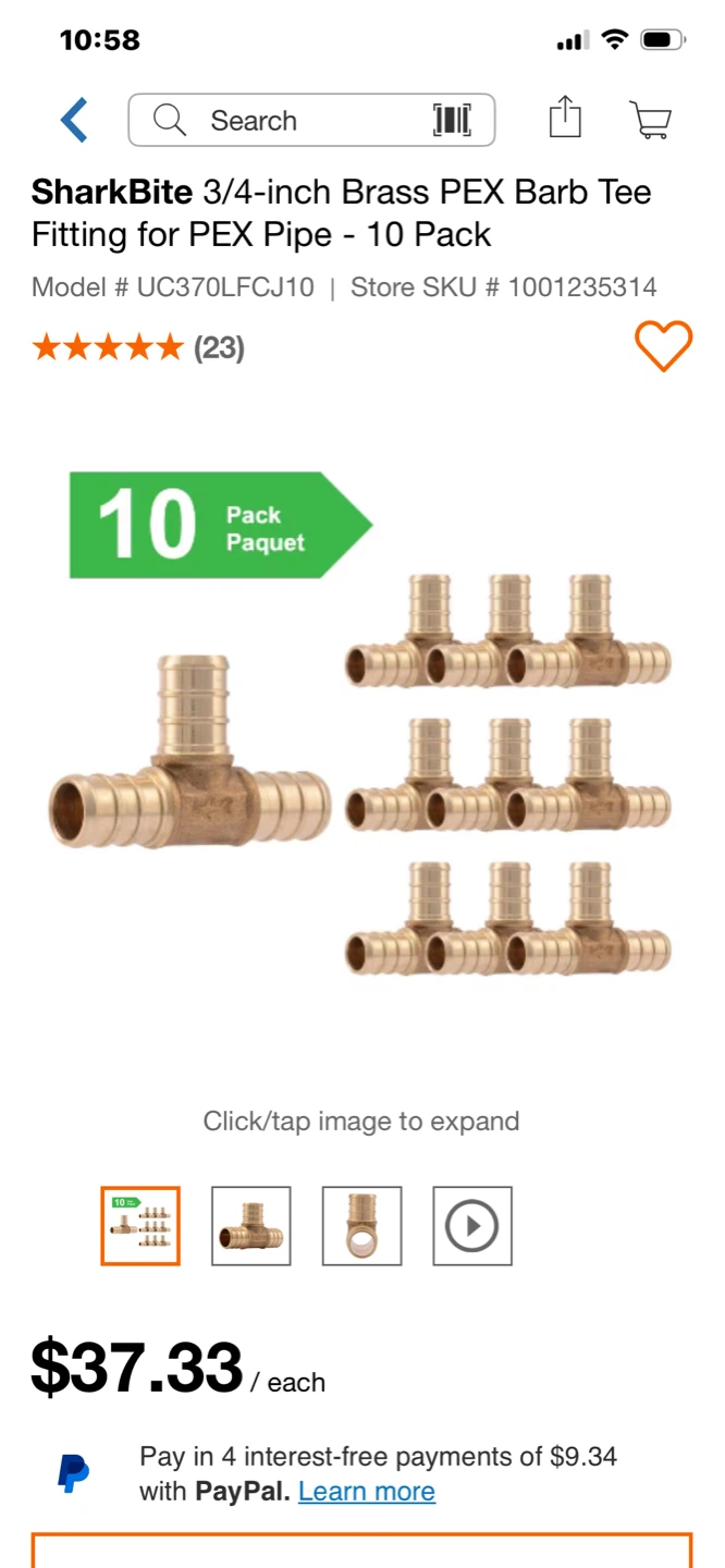 PEX FITTINGS 3/4 TEE - photo 2