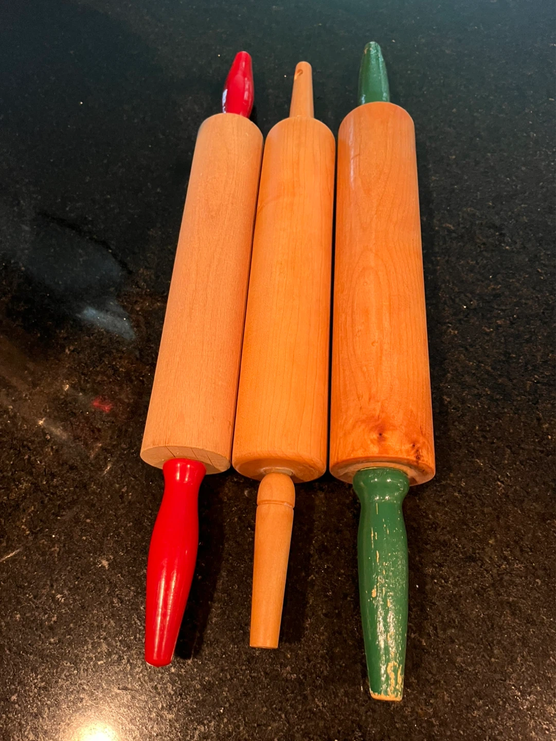 Set of 3 Wooden Rolling Pins with Coloured Handles