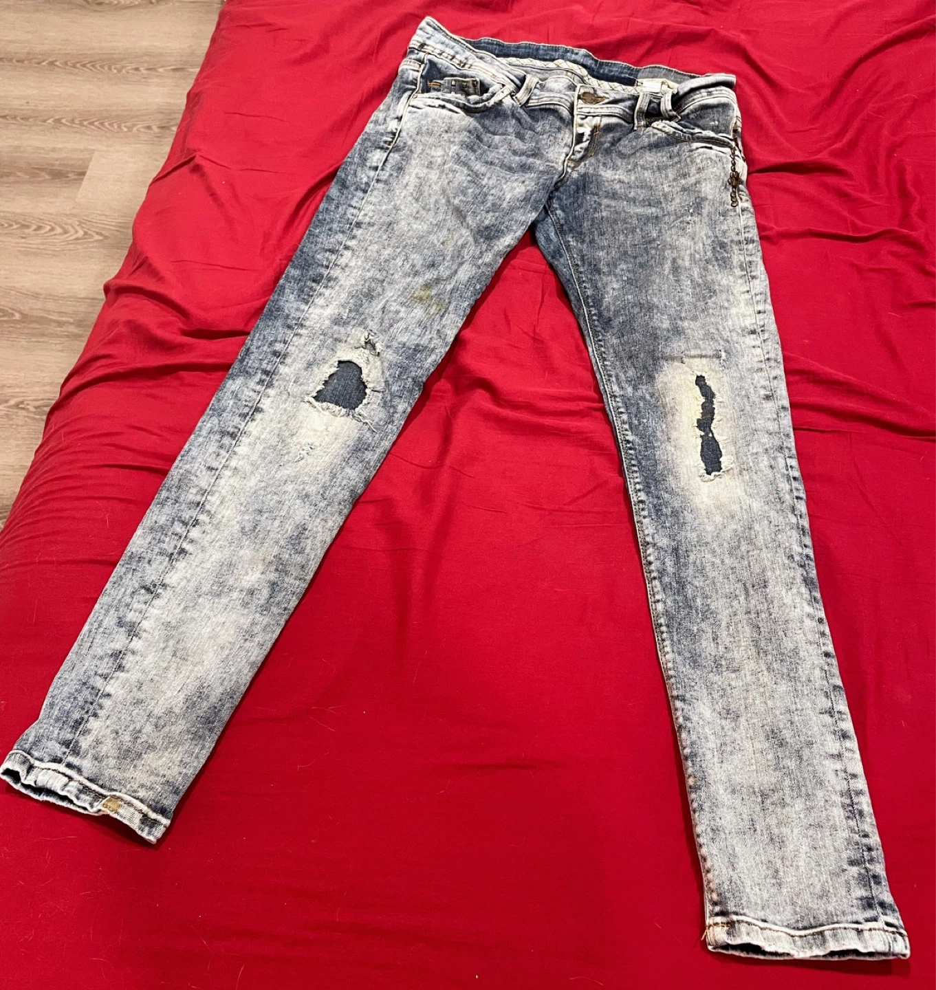 Blue Acid Wash Studded Jeans