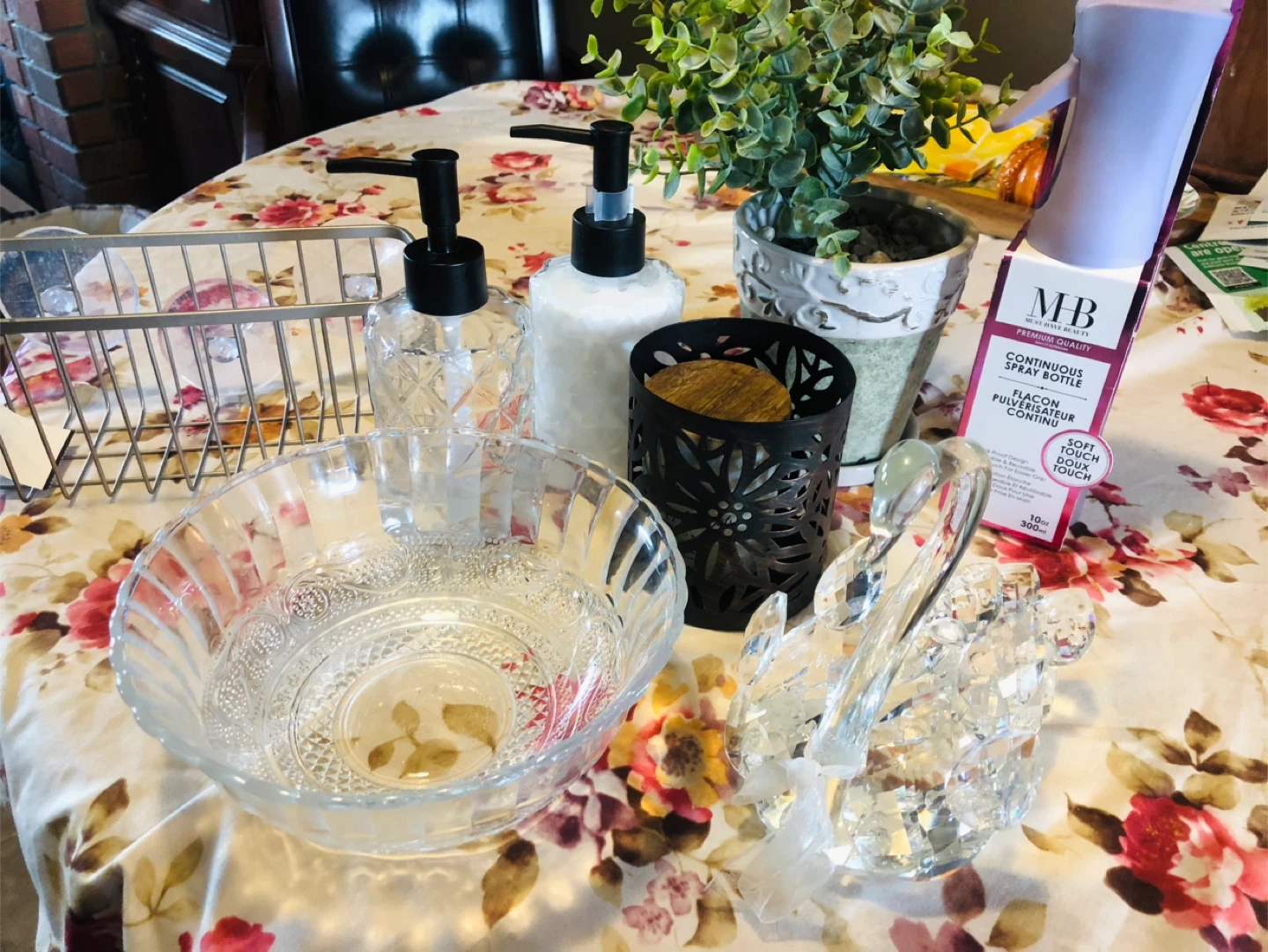 Housewears Lot: Crystal Swan & Bowl, Spray Bottle etc