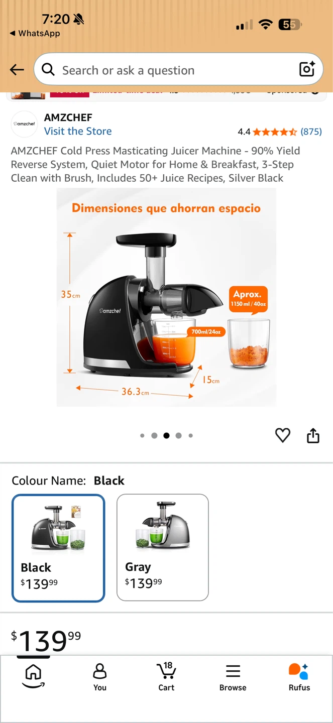 AMZCHEF Cold Press Masticating Juicer Machine - Black