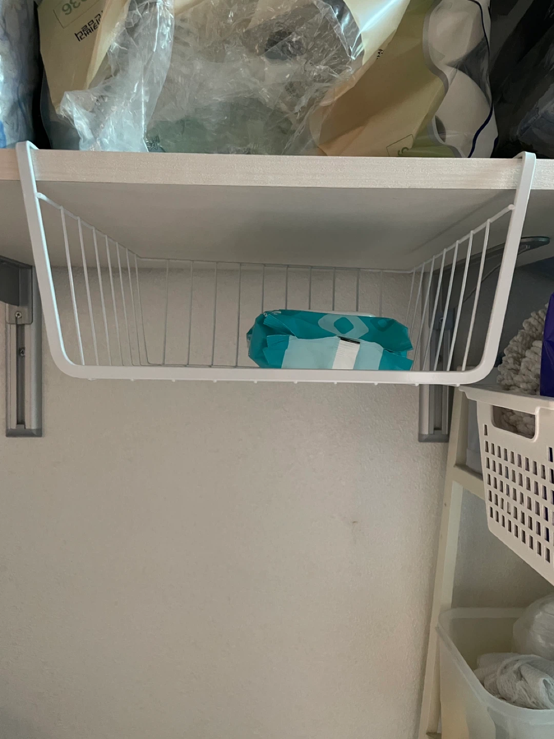 2 White Under-Shelf Wire Storage Baskets - photo 3