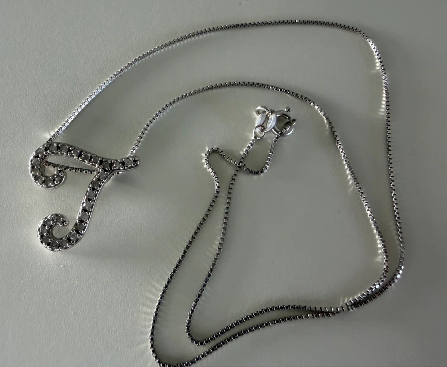 Sterling Silver "T" Initial Pendant Necklace with CZ Stones - photo 2