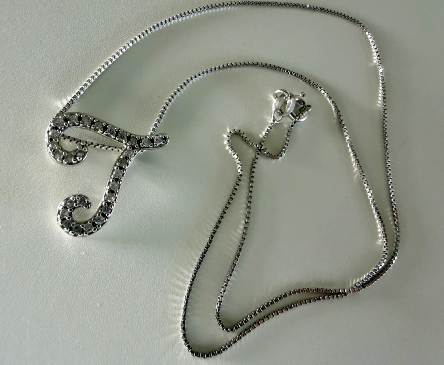 Sterling Silver "T" Initial Pendant Necklace with CZ Stones - photo 3