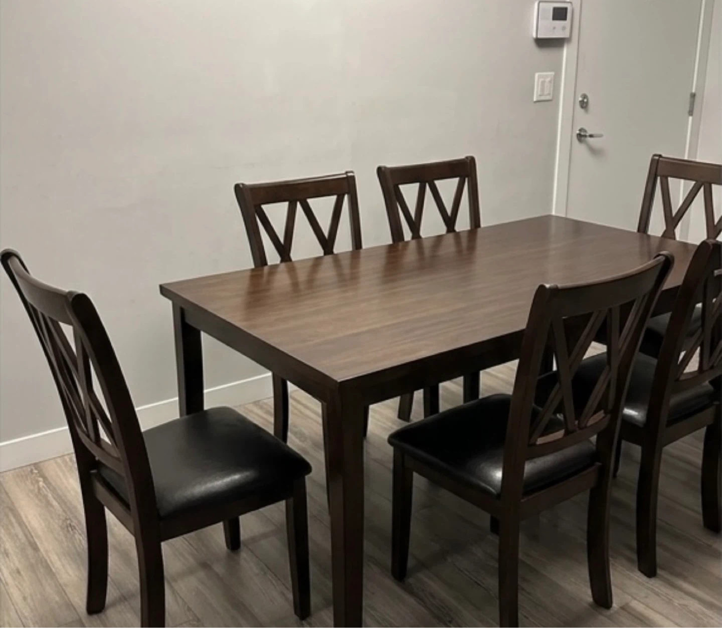 Dark Brown Wooden Dining Table with 6 Chairs