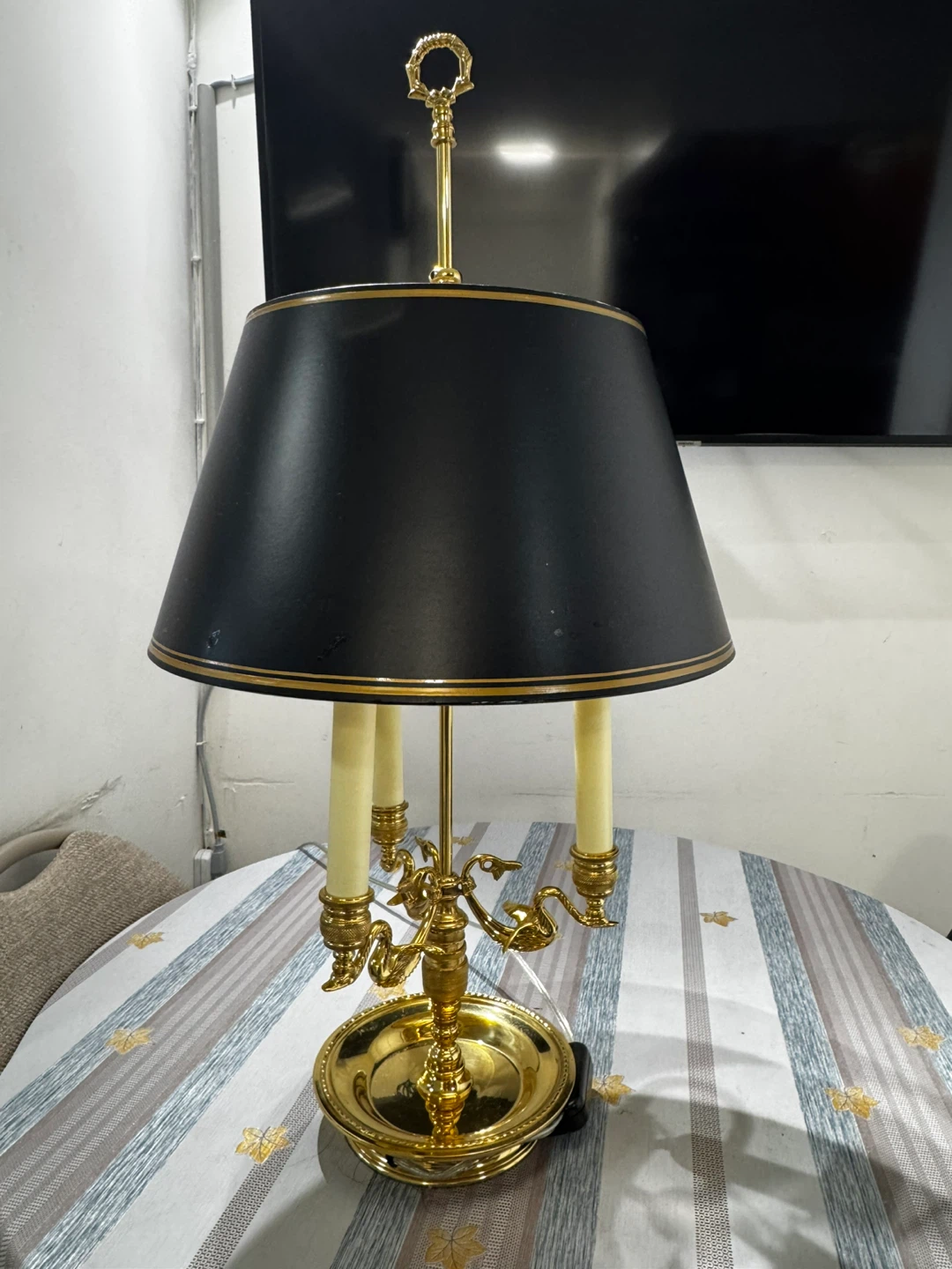 Brass Candlestick Style Table Lamp with Black Shade - photo 4
