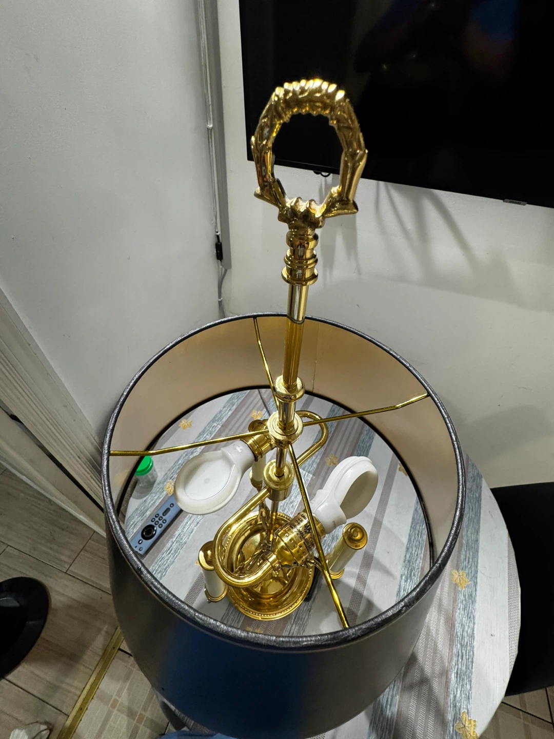 Brass Candlestick Style Table Lamp with Black Shade