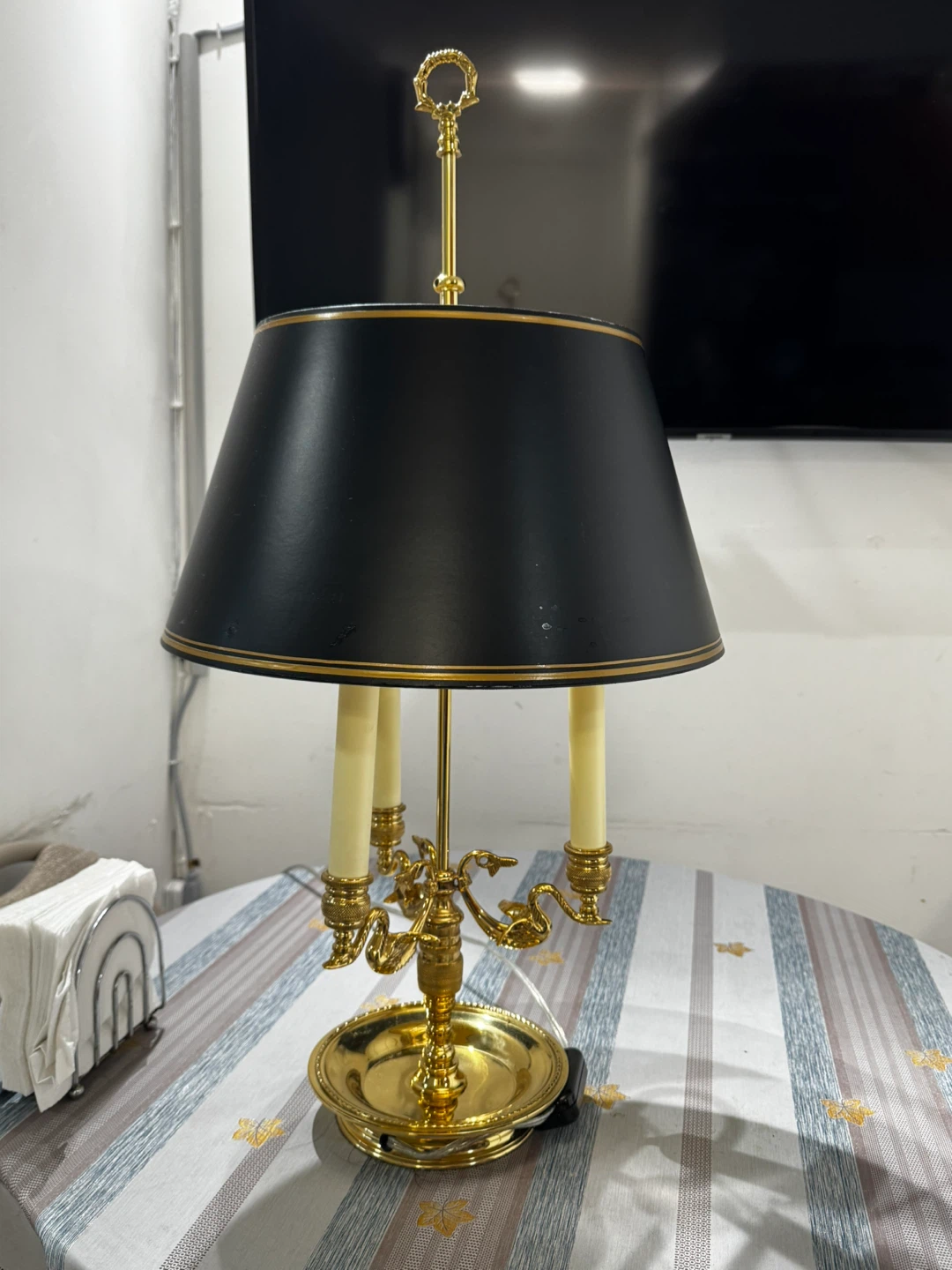 Brass Candlestick Style Table Lamp with Black Shade - photo 3