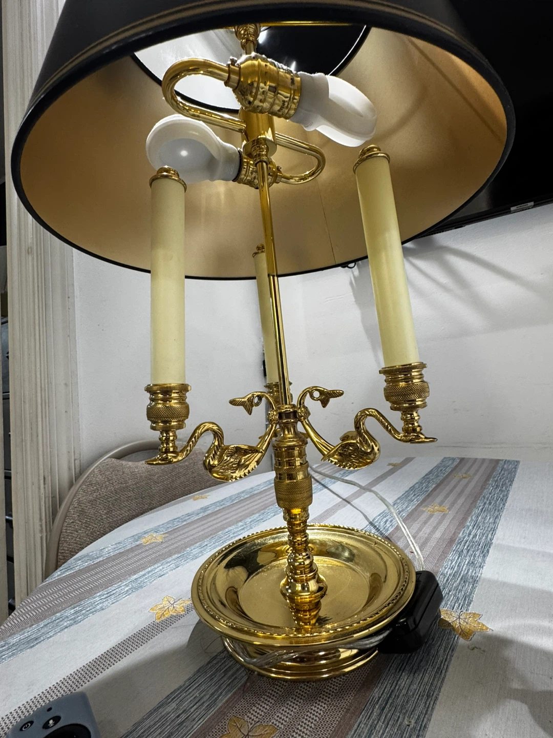 Brass Candlestick Style Table Lamp with Black Shade - photo 2