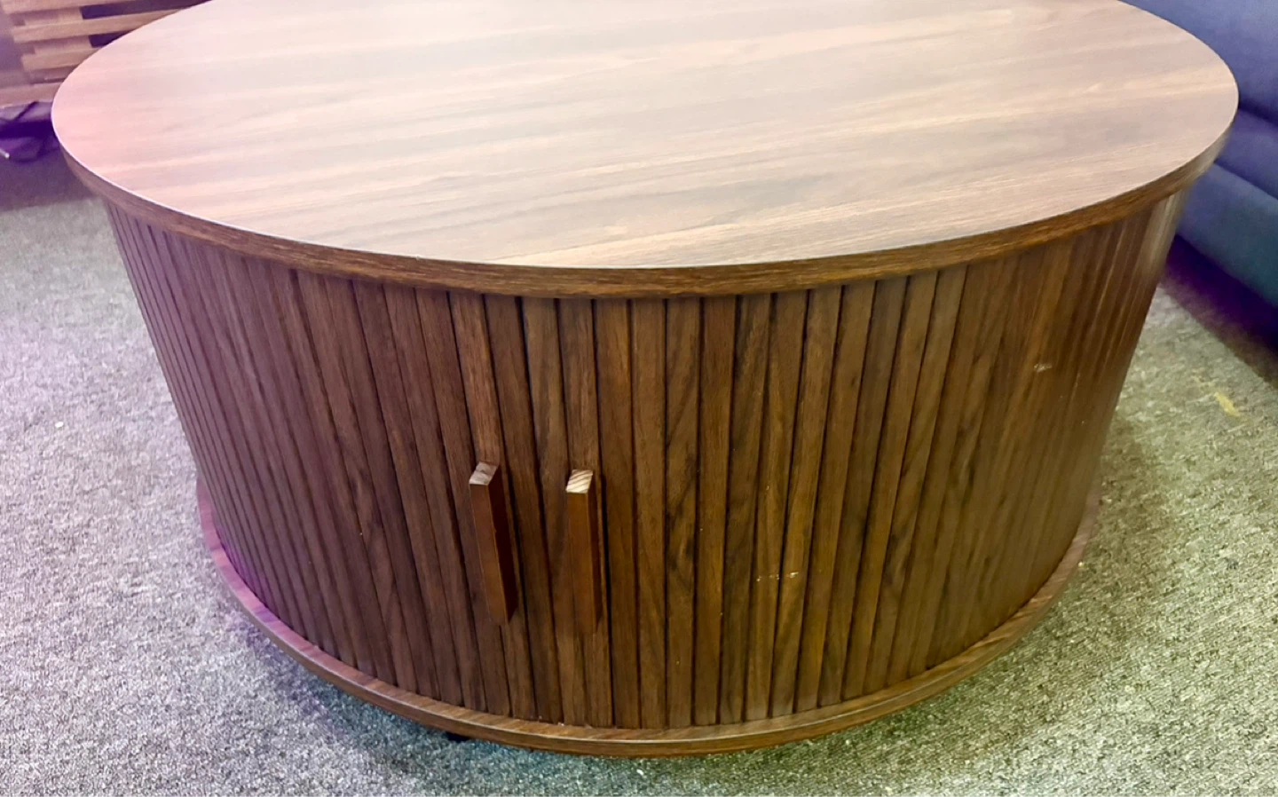 Round Wooden Coffee Table with Storage