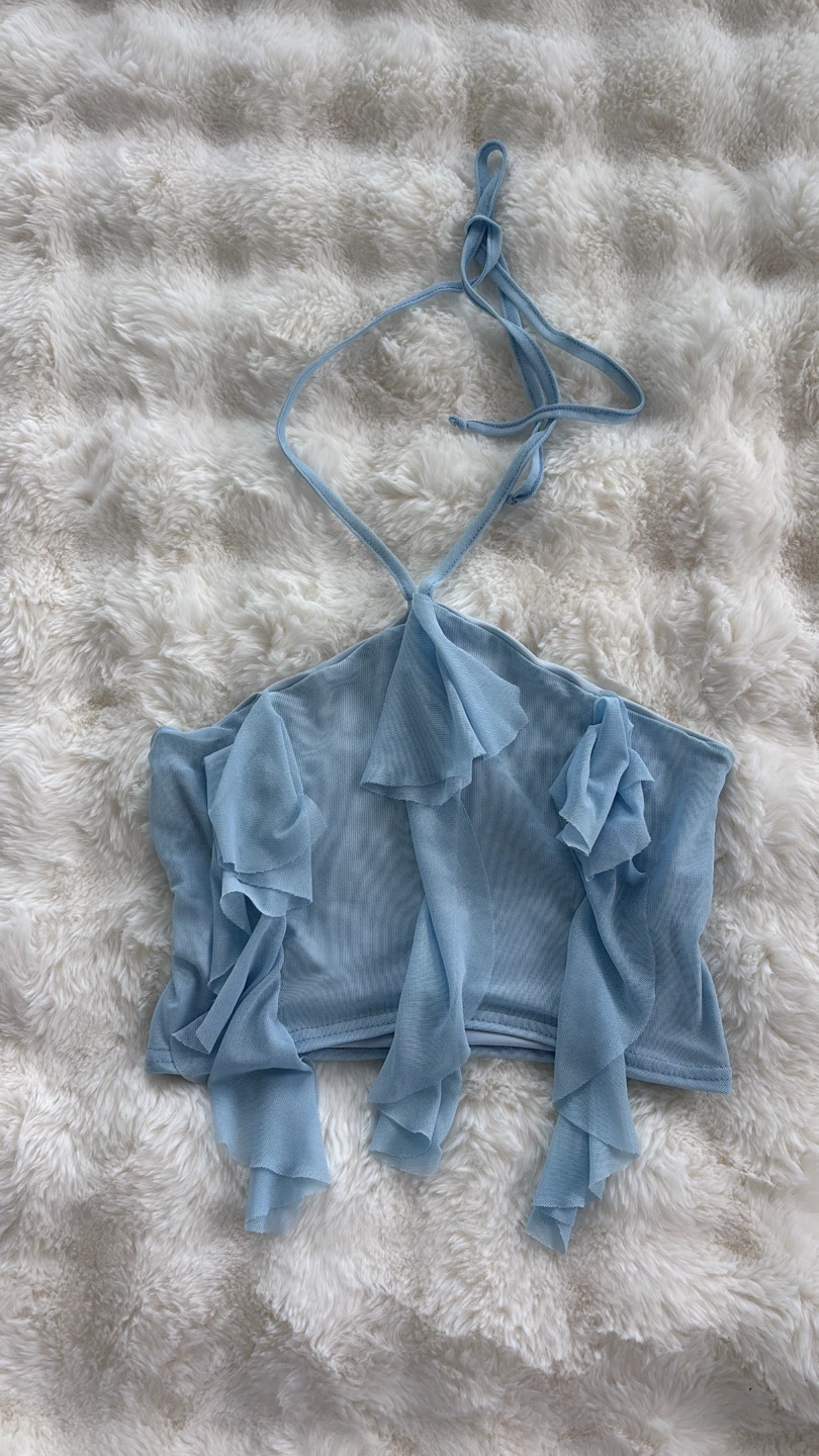 Blue Ruffle Halter Crop - photo 2