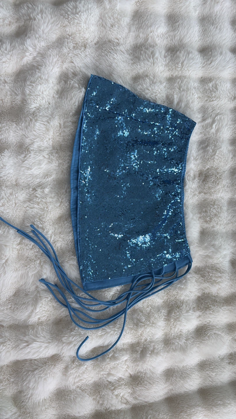 Blue Sequin Skirt with Tie Side Detail