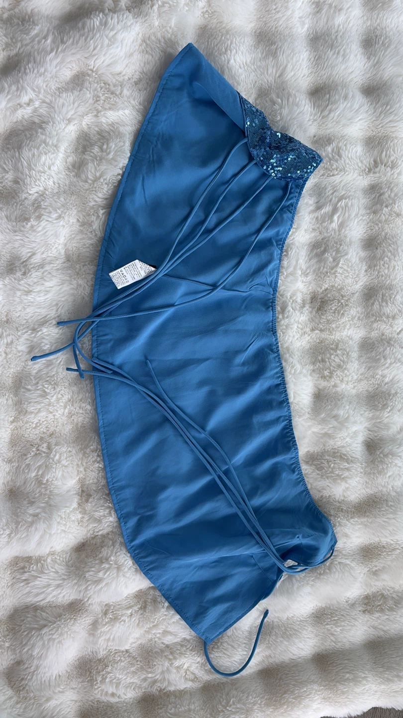 Blue Sequin Skirt with Tie Side Detail - photo 4