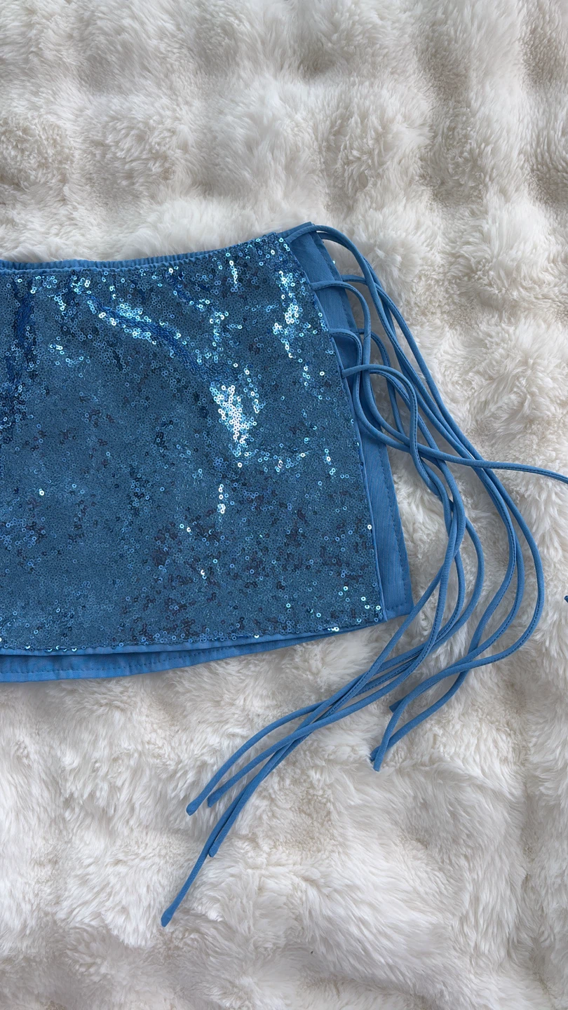 Blue Sequin Skirt with Tie Side Detail - photo 2