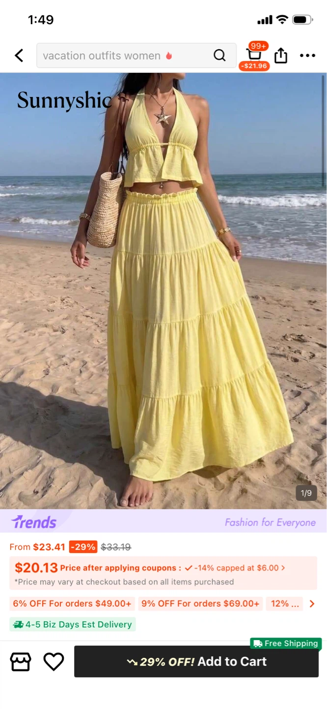Sunnychic Women's Yellow Halter Crop Top & Tiered Maxi Skirt Set - photo 3
