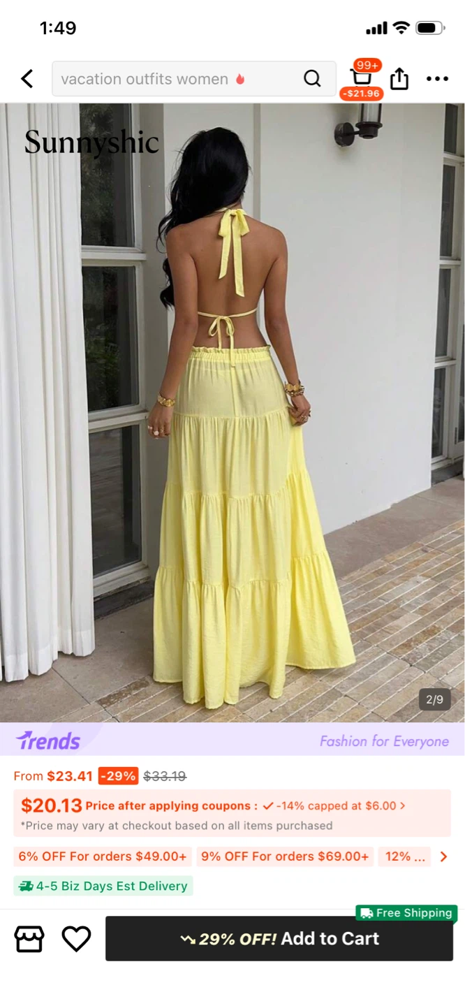 Sunnychic Women's Yellow Halter Crop Top & Tiered Maxi Skirt Set - photo 2