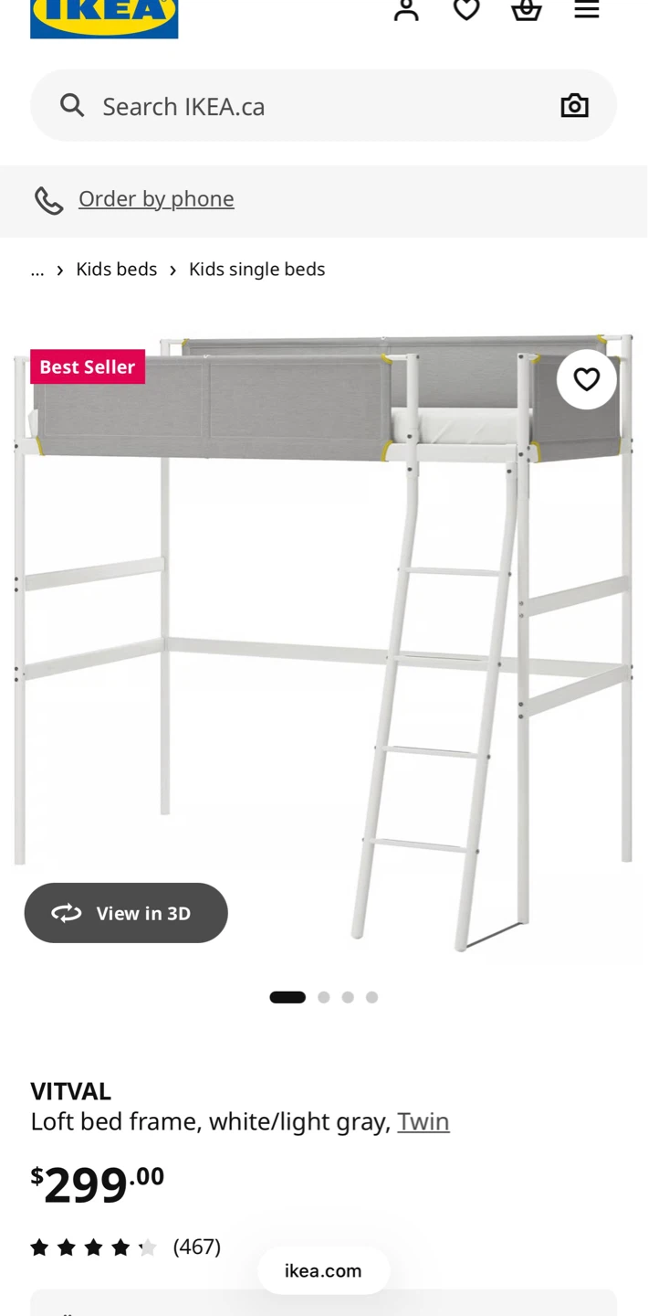 IKEA VITVAL Loft Bed Frame - White/Light Gray - Twin - photo 5