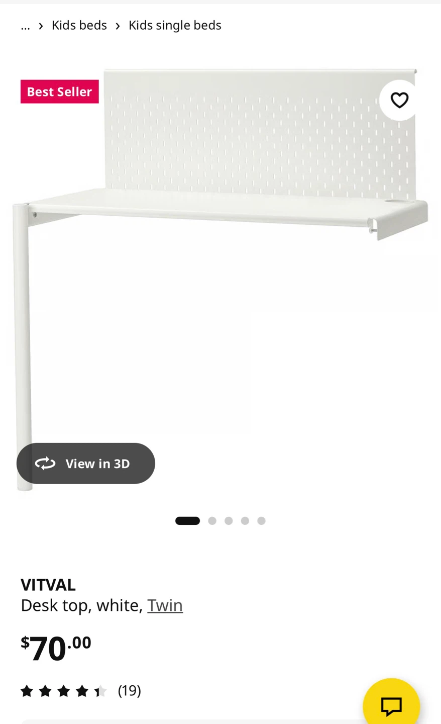 IKEA VITVAL Loft Bed Frame - White/Light Gray - Twin - photo 2