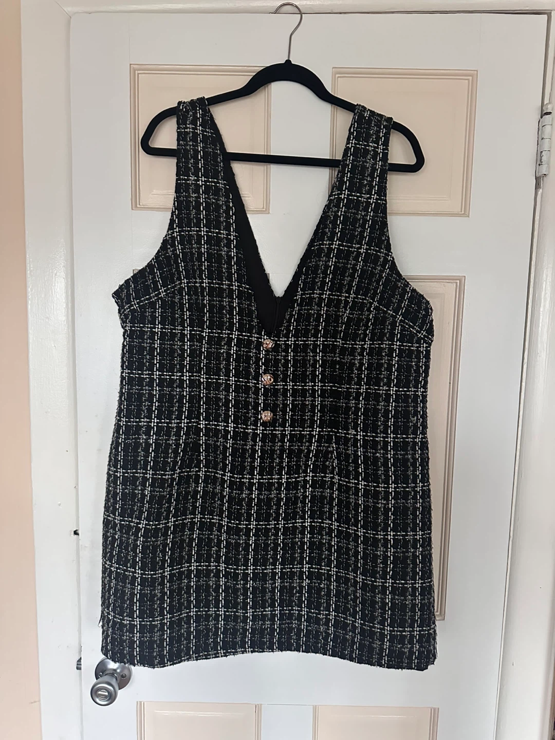 Black and White Plaid Pinafore Dress