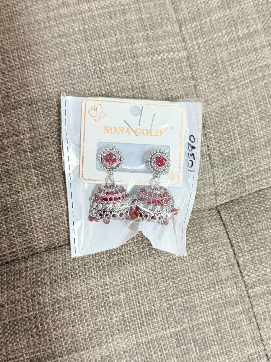 Sona Gold Jhumka Earrings - Red & Blue - photo 2