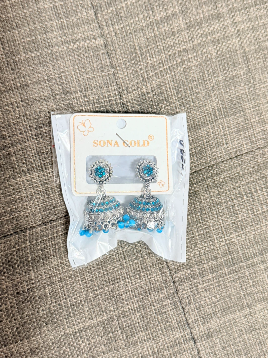 Sona Gold Jhumka Earrings - Red & Blue - photo 5