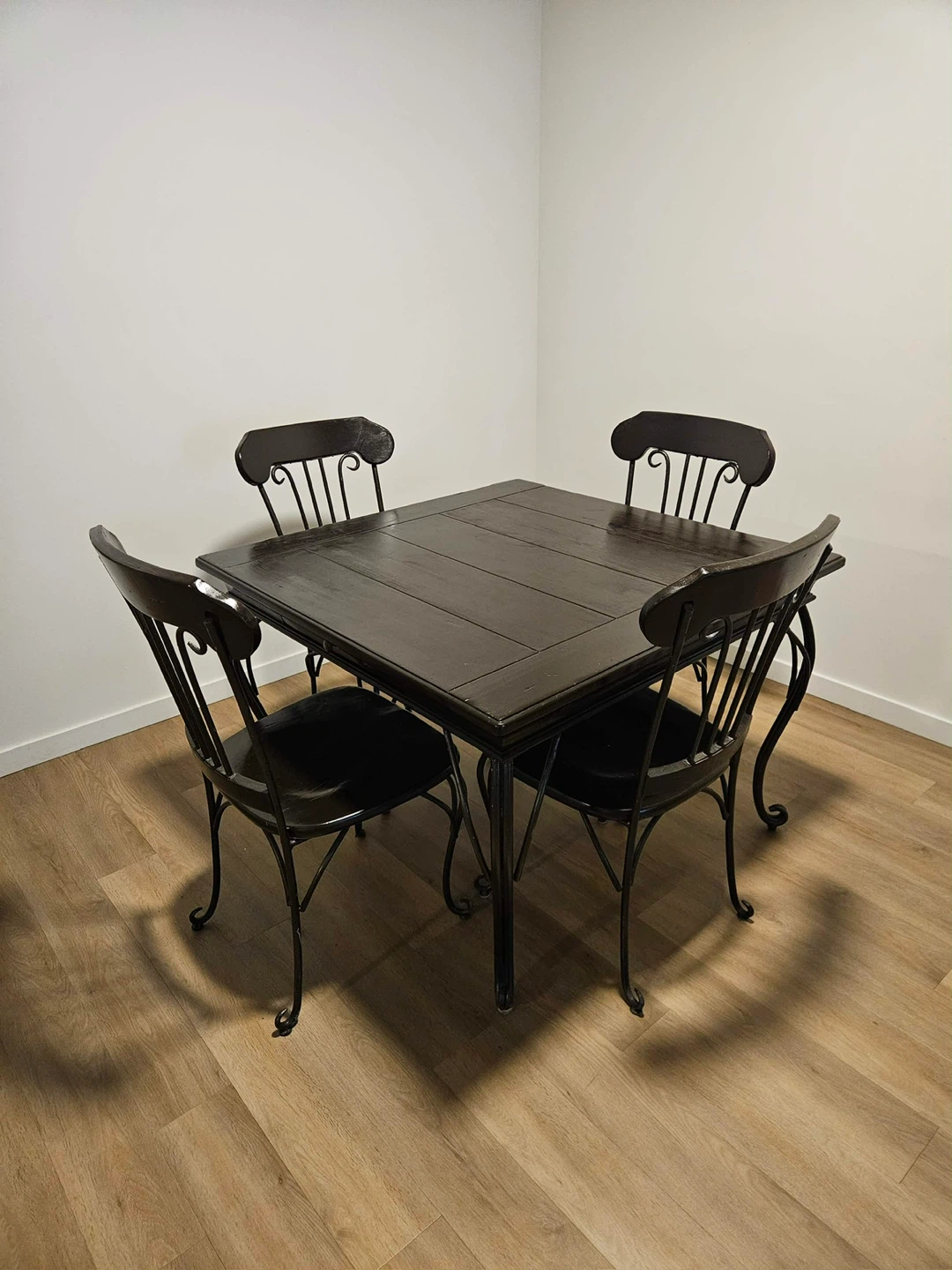 Dark Wood Dining Table with Drawer and 2 Chairs - photo 2