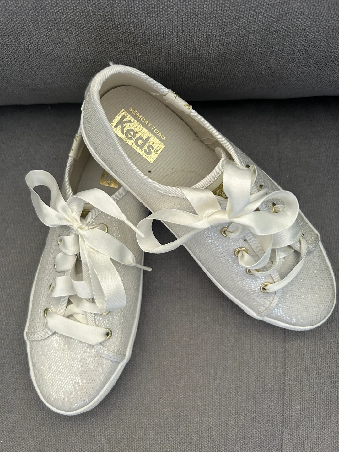 Keds Women's Sneakers White Sparkle Ribbon Laces Size 8 - photo 3