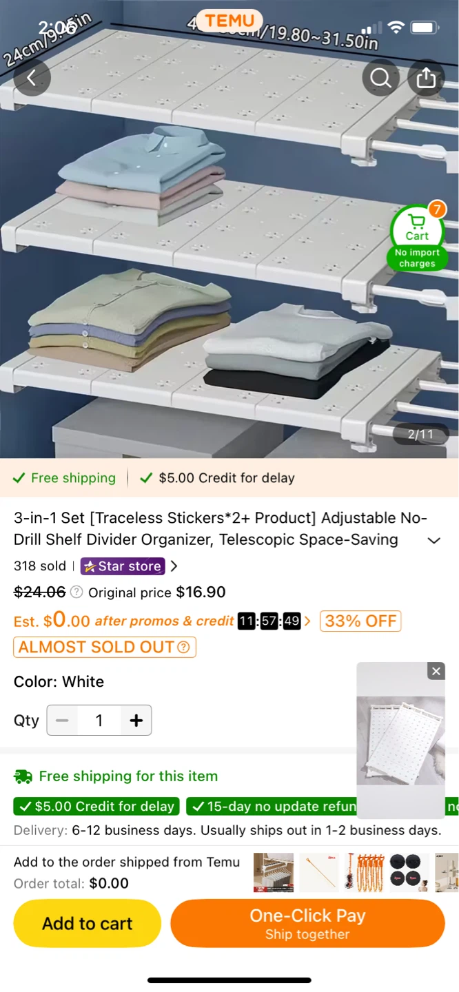 Adjustable No-Drill Shelf Divider Organizer