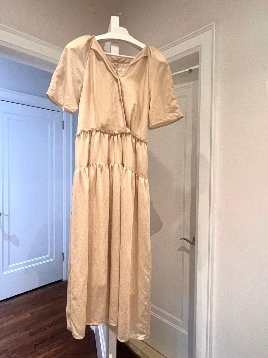 Beige Tiered Midi Dress