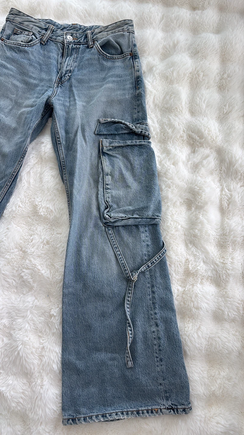 Light Medium Denim Cargo Jeans - photo 2