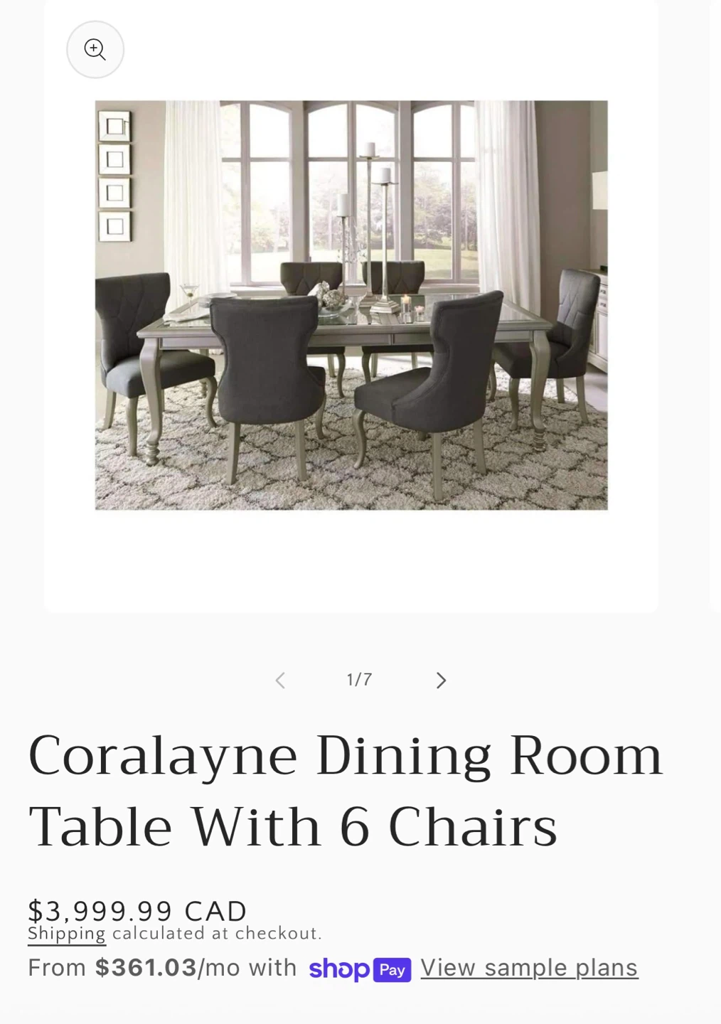 Coralayne Dining Room Table With 6 Chairs