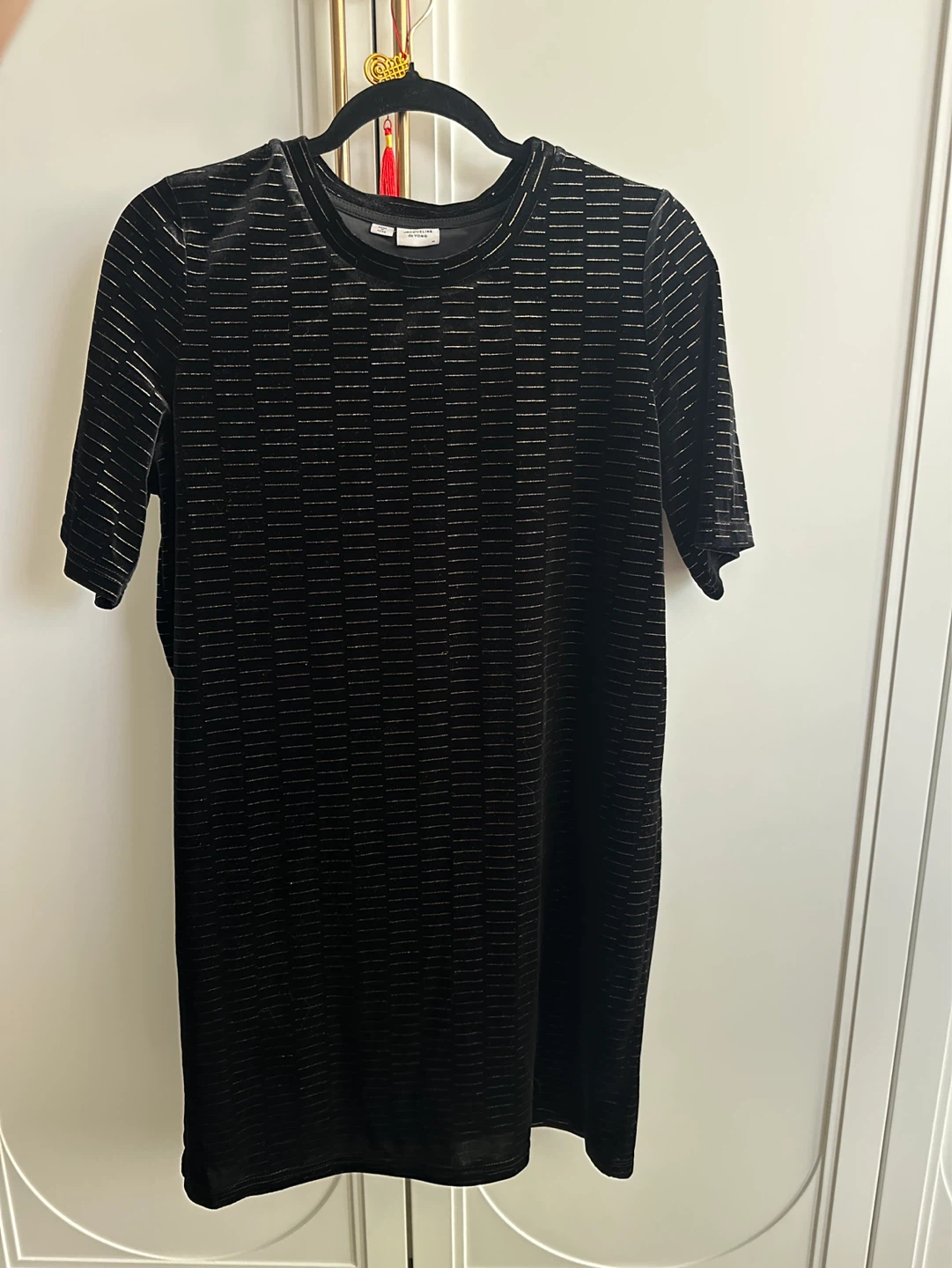 Jacqueline de Yong Black Velvet Striped Dress Size M