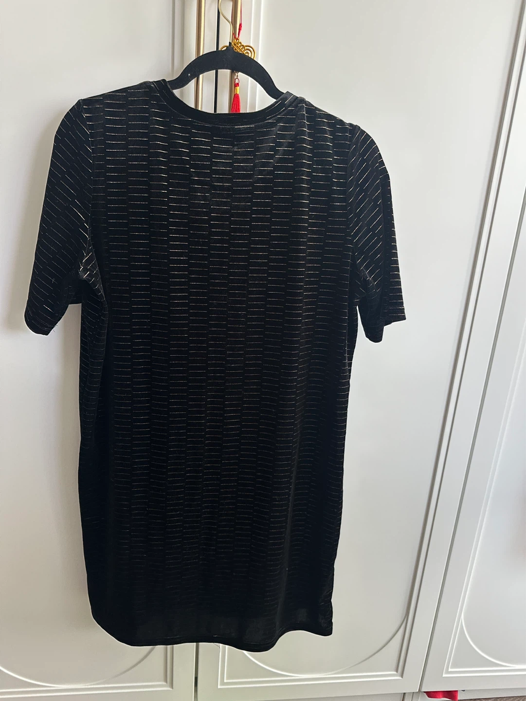 Jacqueline de Yong Black Velvet Striped Dress Size M - photo 3